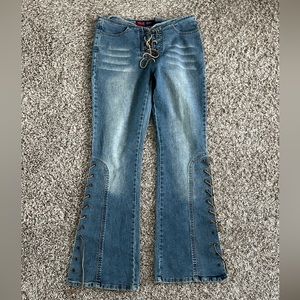 Y2K low rise lace up flare jeans Sz 7